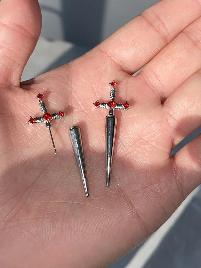 Ruby Dagger Helix Earrings