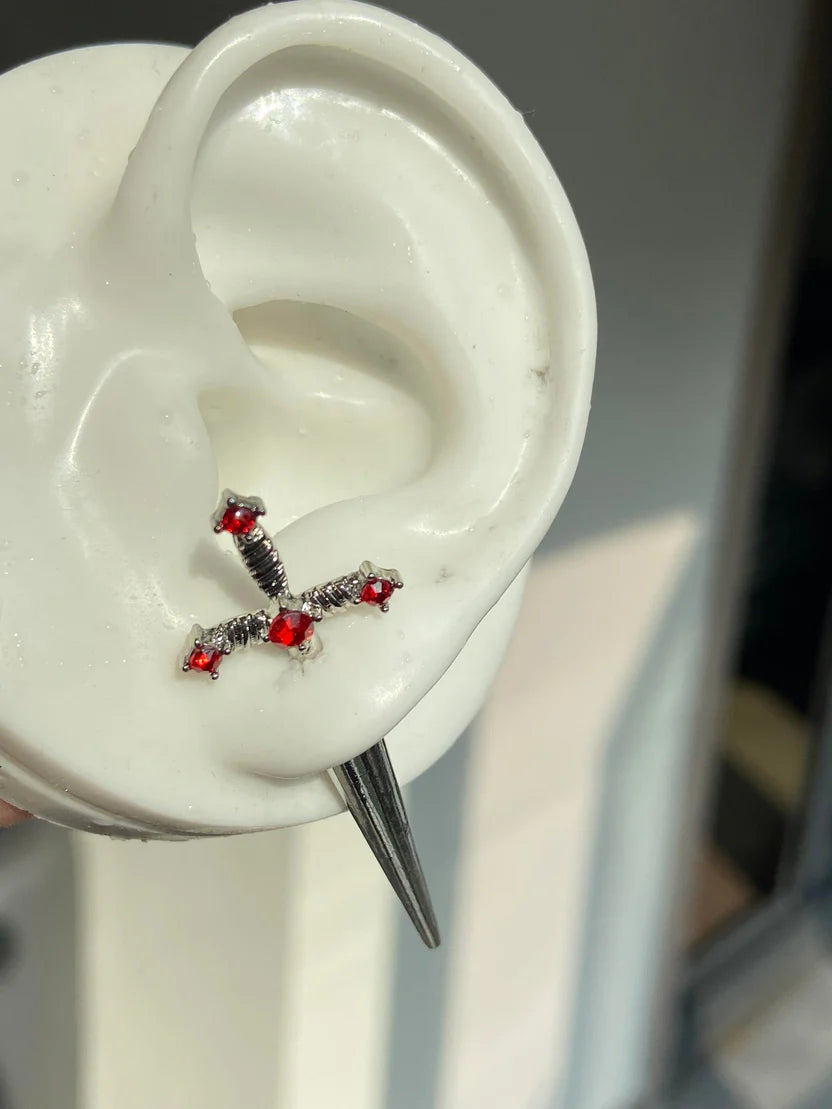 Ruby Dagger Helix Earrings