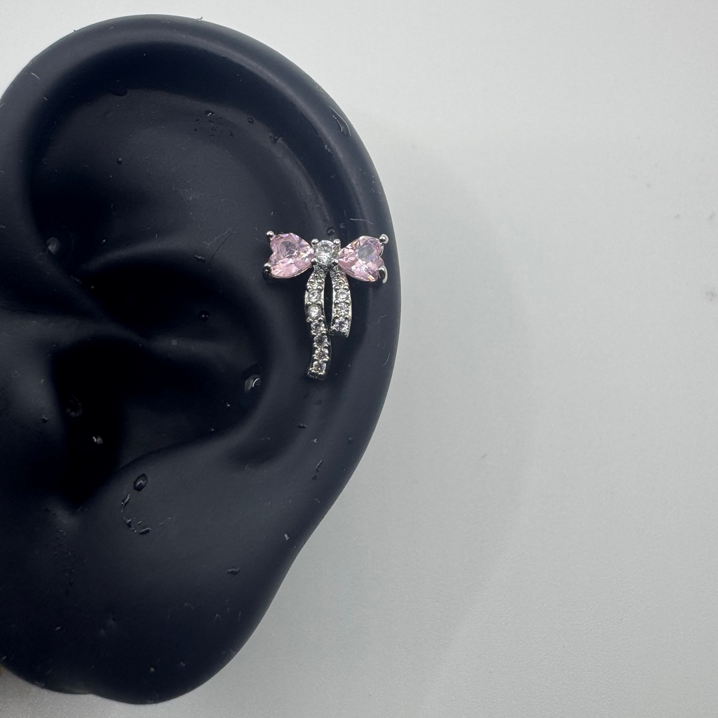 Rosé Crystal Bow Helix Earring
