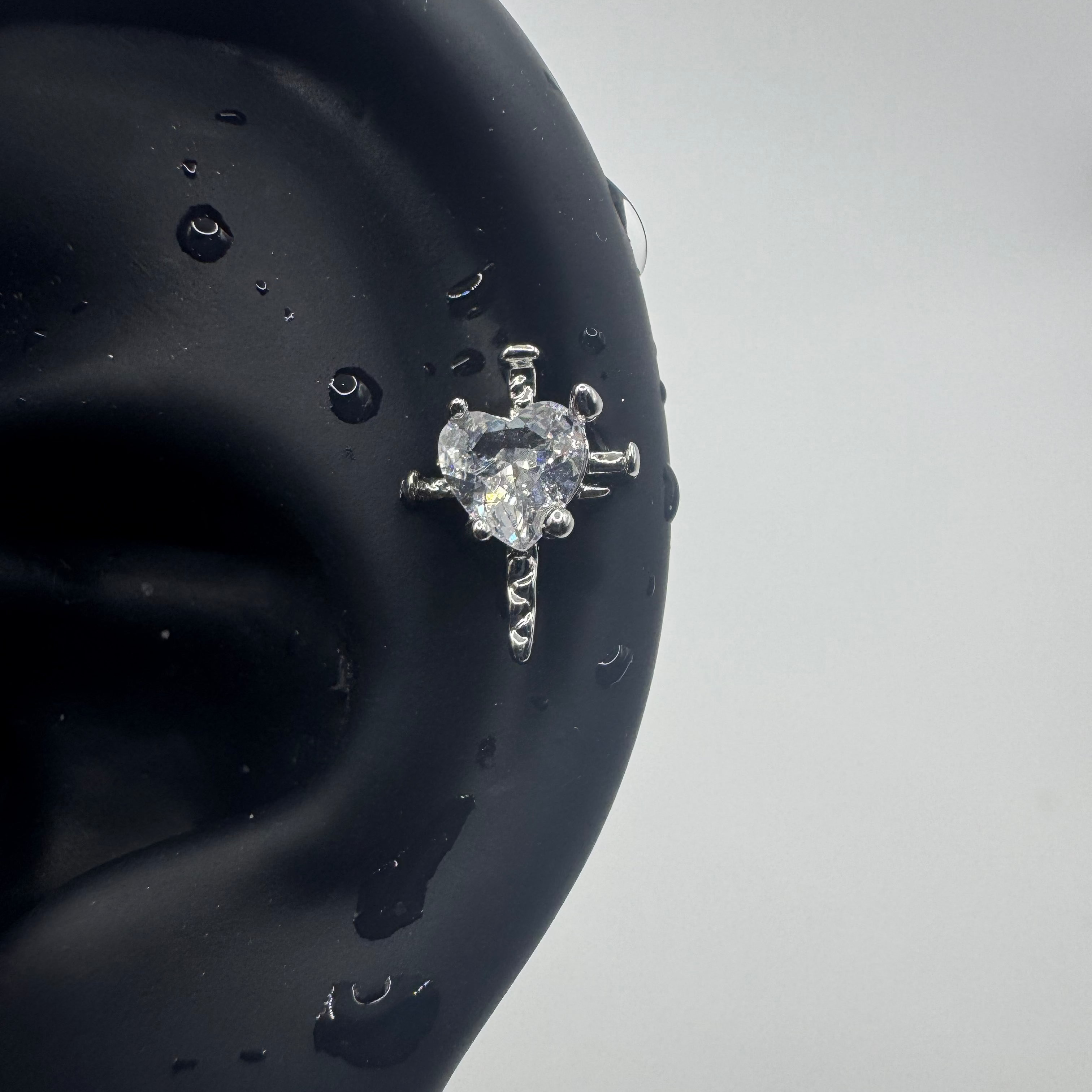 Crystal Heart Sword Helix Earring