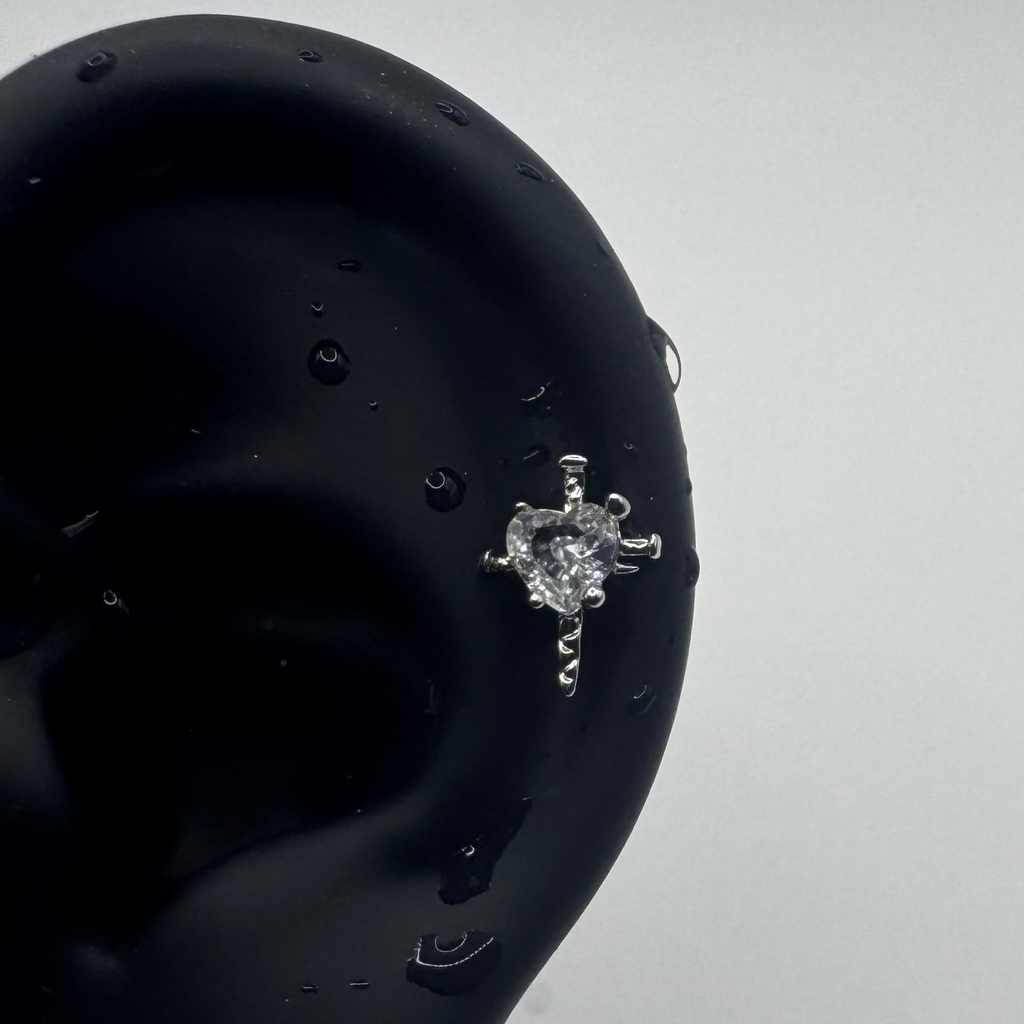 Crystal Heart Sword Helix Earring