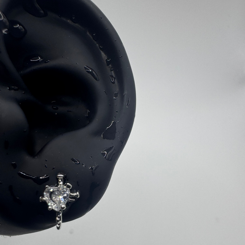 Crystal Heart Sword Helix Earring