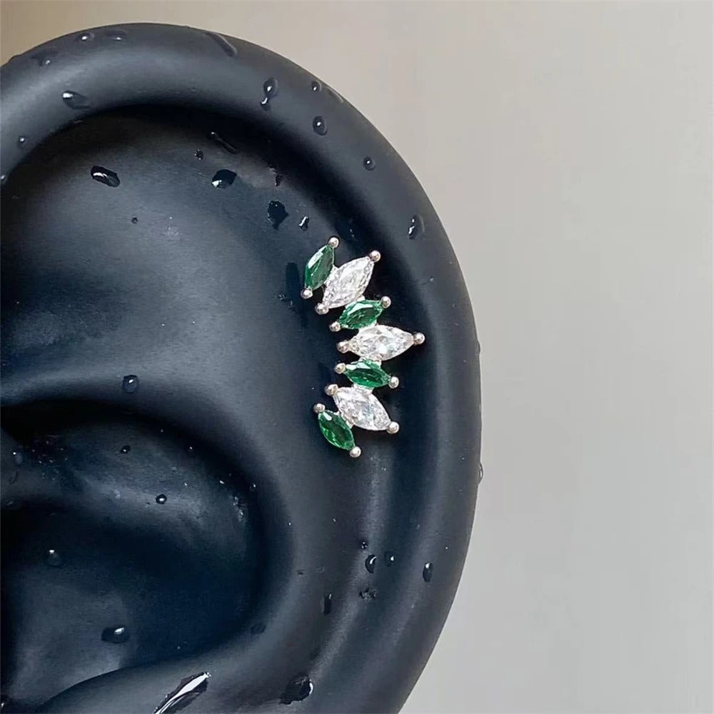 Emerald Leaf Helix Earrings
