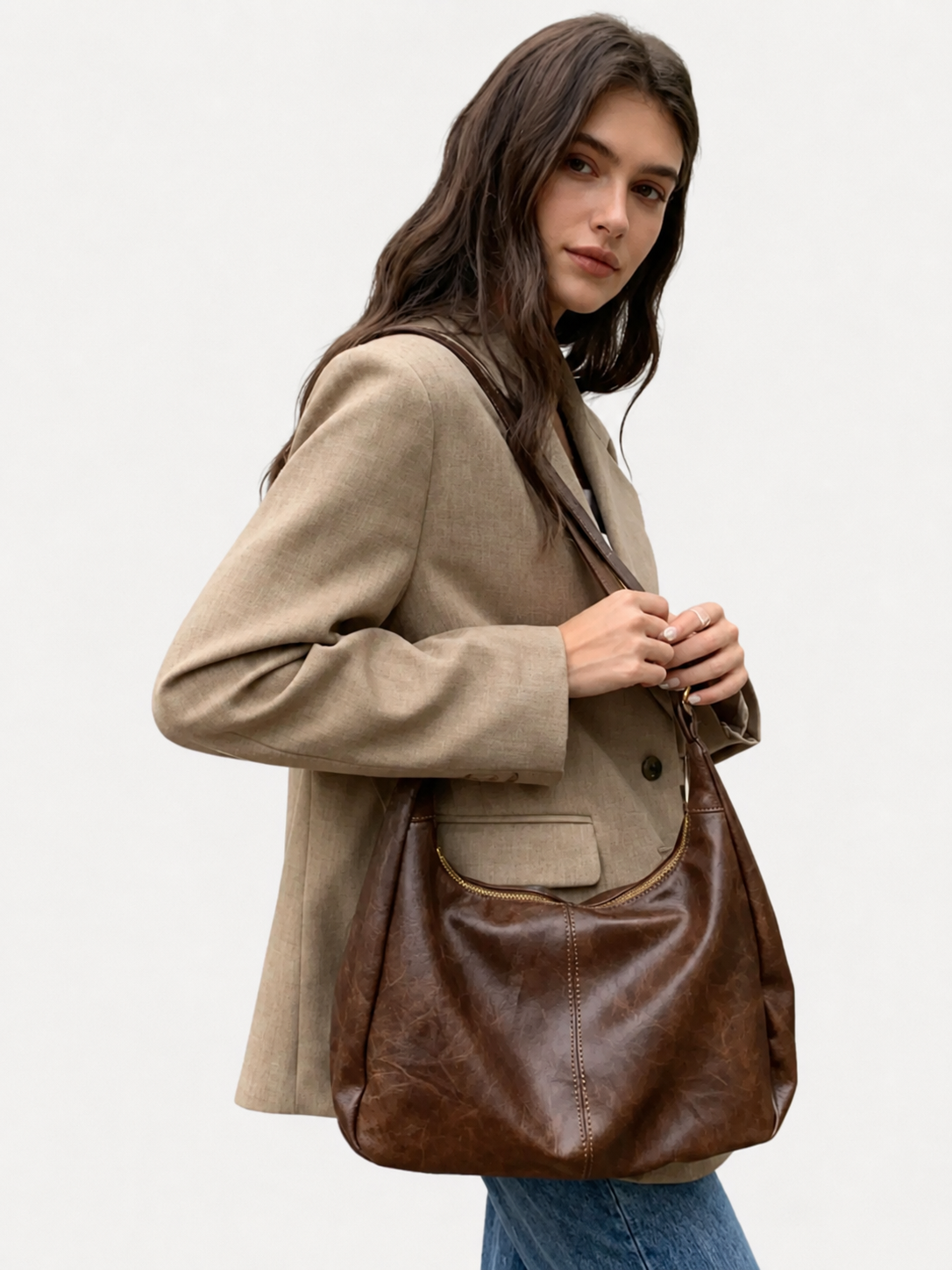 Nasaria Leather Mocha Brown Tote Bag