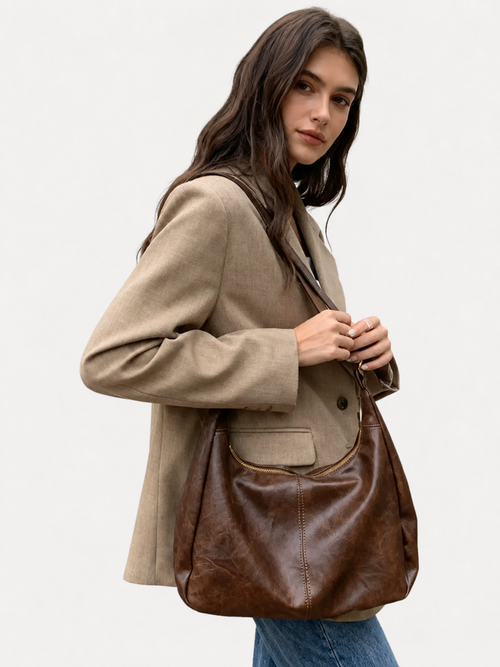 Nasaria Leather Mocha Brown Tote Bag