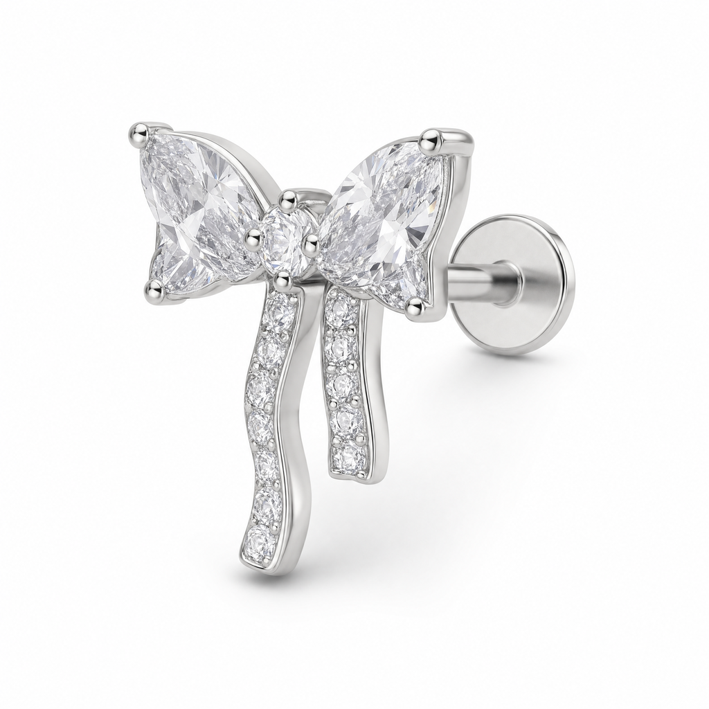 Crystal Bow Helix Earrings studio shot