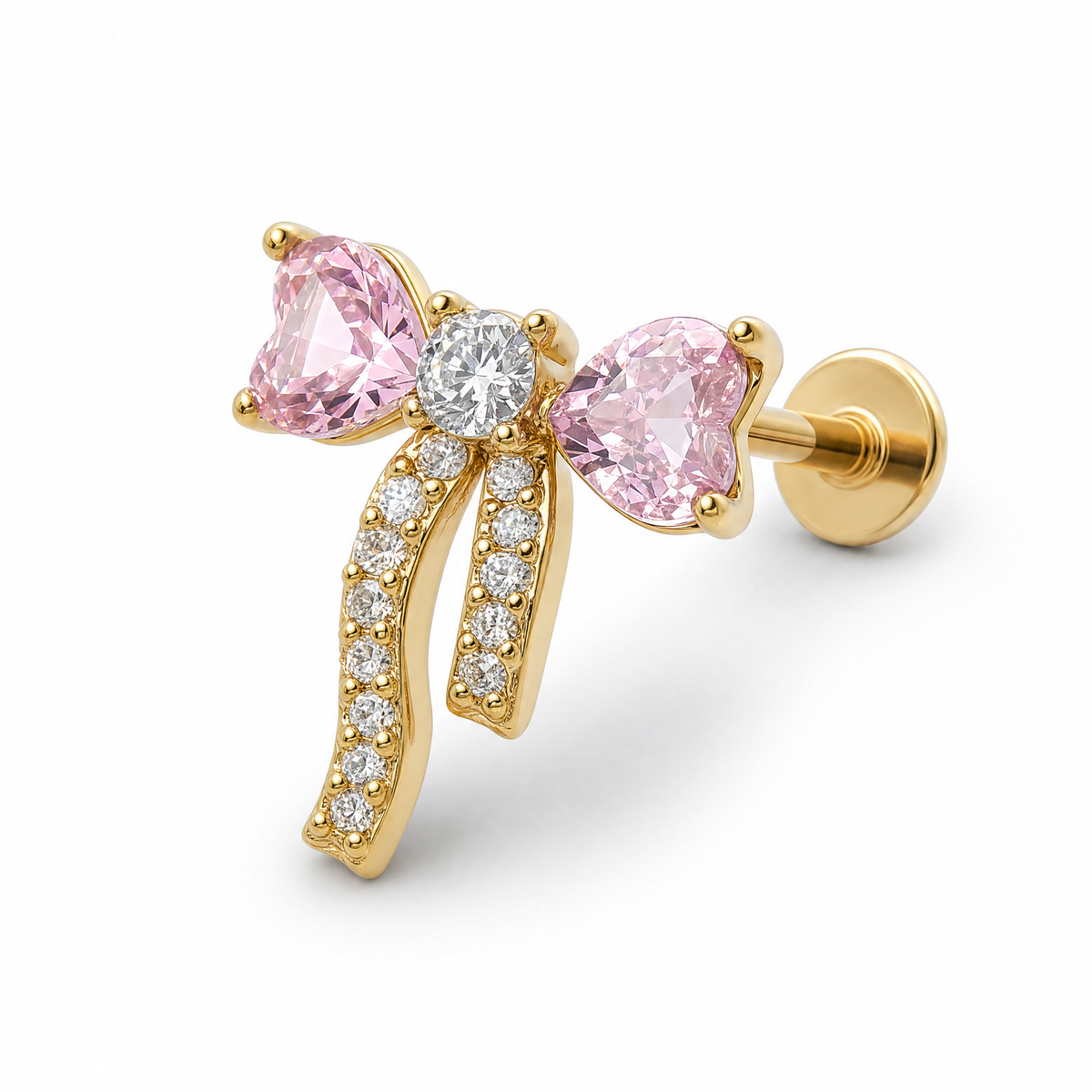 Golden Rosé Crystal Bow Helix Earring studio shot