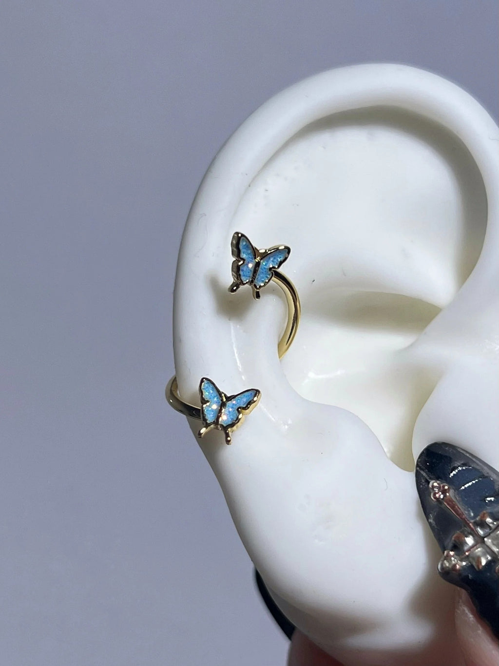 Violet Butterfly Gold Conch Earrings