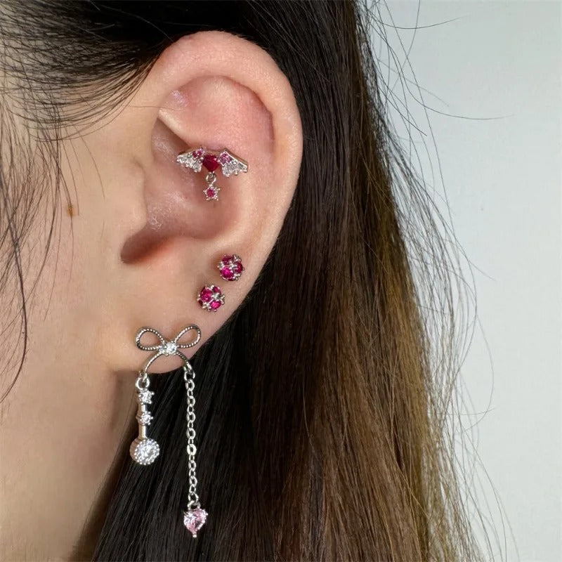 Crystal Bow Heart Drop Earrings