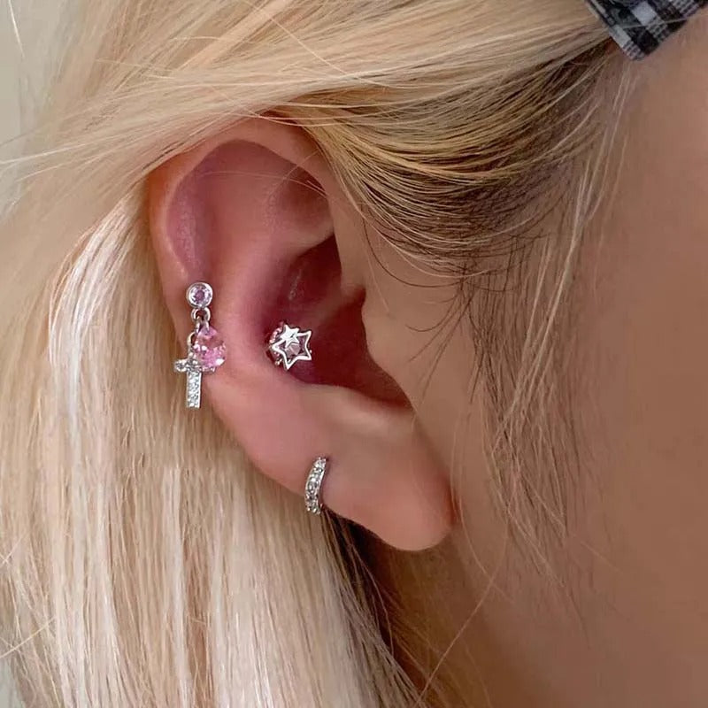 Pink Crystal Drop Helix Earrings