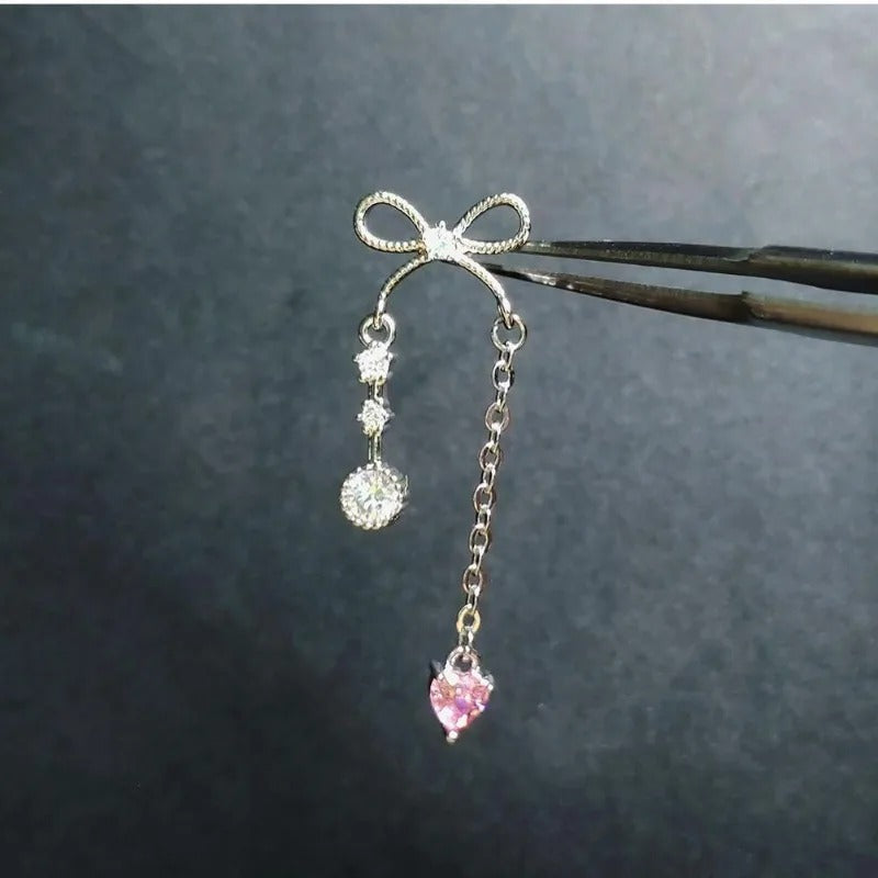 Crystal Bow Heart Drop Earrings