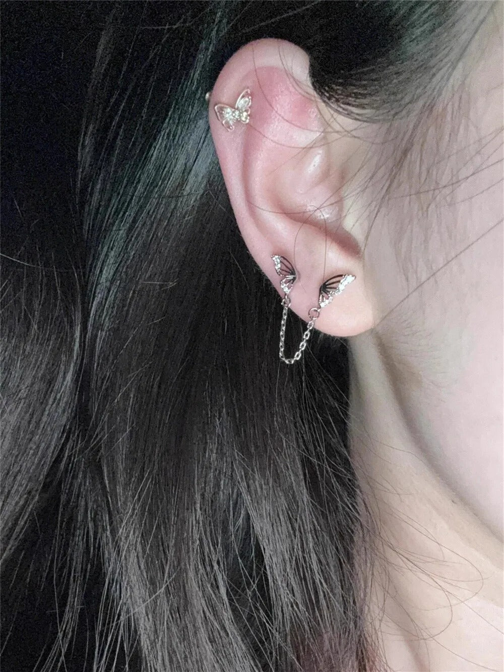 Butterfly Wing Helix Chain Earrings