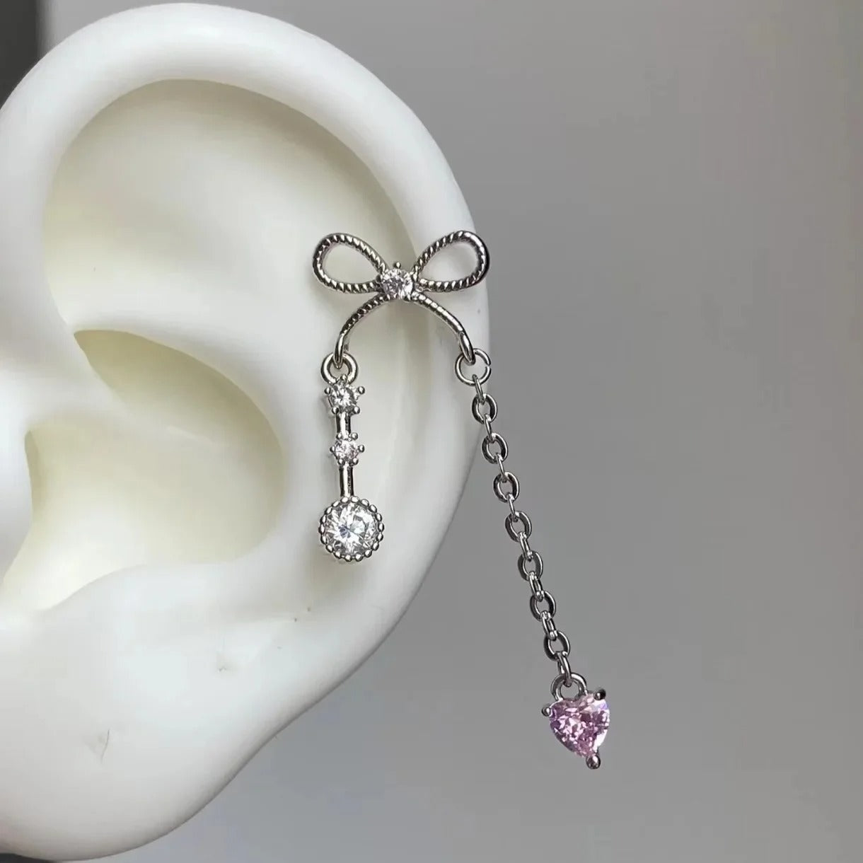 Crystal Bow Heart Drop Earrings