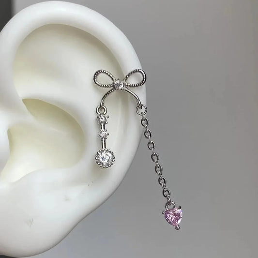 Crystal Bow Heart Drop Earrings