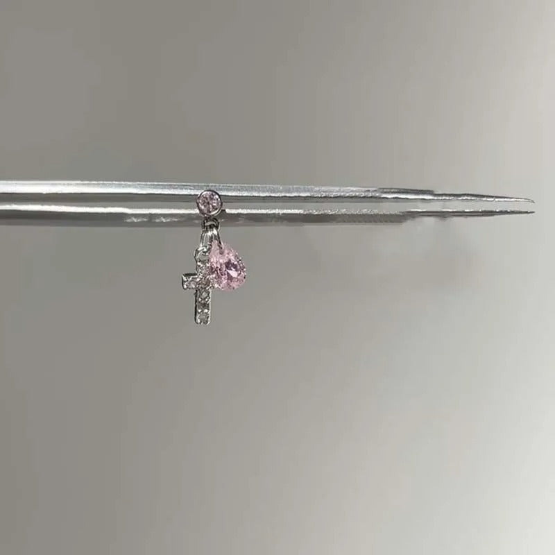 Pink Crystal Drop Helix Earrings